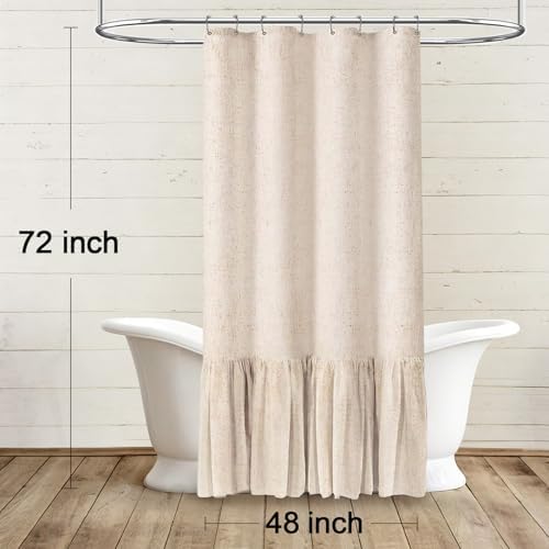 Farmhouse Shower Curtain Ruffle Linen Beige 48" W x 72" L
