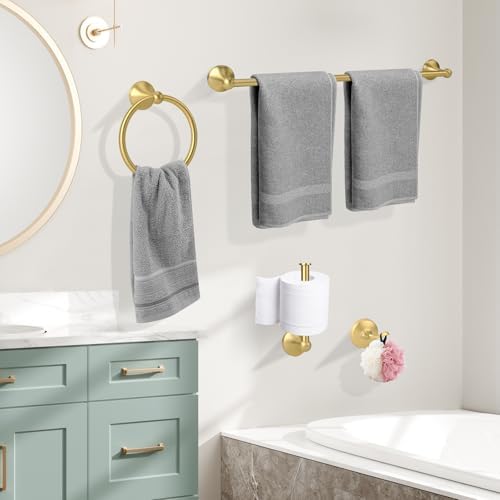 4 Piece Antique Bathroom Hardware Accessories Set Brushed Gold,24 Inch Towel Bar Set,Towel Rack Set,Bathroom Towel Holder Set