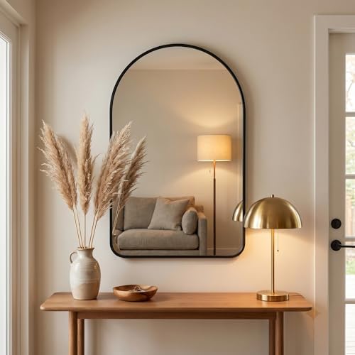 HARRITPURE 26"x38" Arched Bathroom Mirror Wall Mounted Black Arch Mirror