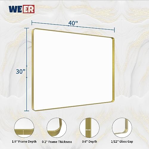 WEER Gold Bathroom Vanity Mirror 40X30 Inch