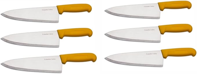 8" Columbia Cutlery Commercial Chef/Cook Knife - Yellow Fibrox Handle - Razor Sharp and Dishwasher Friendly (6 Pack - 8" Yellow Chef)