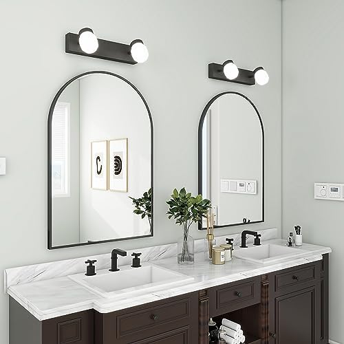 BEAUTYPEAK 24"x36" Arch Bathroom Wall Mirror, Black