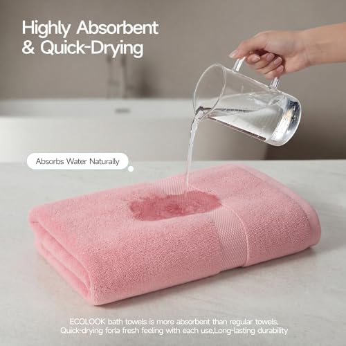 ecolook 2 Pack 100% Cotton Bath Towels, 28 x 55 Inches, Soft