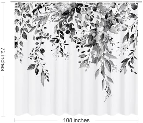 Gibelle Grey Eucalyptus Shower Curtain, Watercolor Floral Print, 108x72