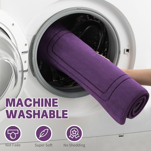 YIHOUSE Memory Foam Bath Mat Set, Bathroom Rugs Sets 3 Pieces, Non Slip Bath Mats for Bathroom, Super Soft and Water Absorbent Bath Rug Set, Machine Washable U Shape Toilet Rug,Purple