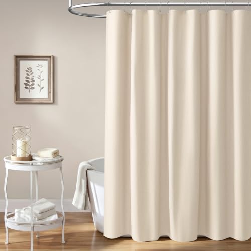 BTTN 72x78 Linen Textured Waterproof Fabric Shower Curtain Set, Beige/Cream