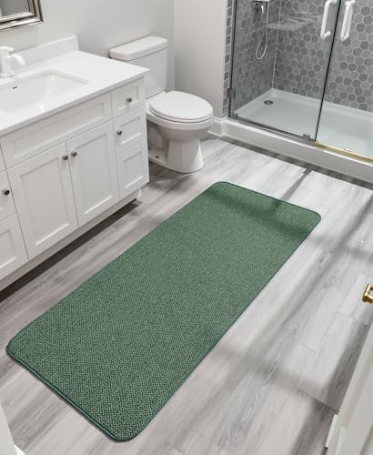 Bosap Bath Mat,Ultra Thin Bathroom Runner Rugs,Large Bath Mats for Bathroom,Quick Dry,Non-Slip,Machine Washable,Low Pile,Bath Rug,Shower Outside,Sink,Home Decor Accessories.Green,2'x6'(24x72inch)