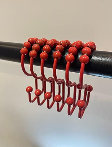 Shower Curtain Hooks,304 Stainless Steel Shower Rings for Bathroom,Double Glide Shower Hooks for Bathroom Shower Curtain Rods Curtains,Set of 12 Hooks,Red(Shower Curtain Hooks Style A )