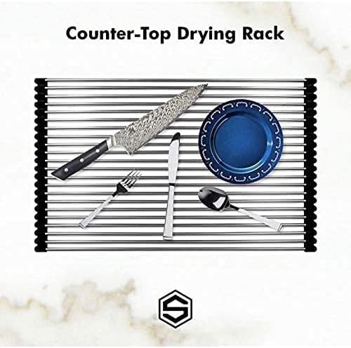 Strictly Sinks Stainless Steel Roll Up Dish Drying Rack β Silver 16 Inch Over The Sink Drying Rack Ideal for Apron Workstation Sinks Only β Multipurpose Foldable Dish Rack (16-3/8β³ x 13β³ x 3/8β³)