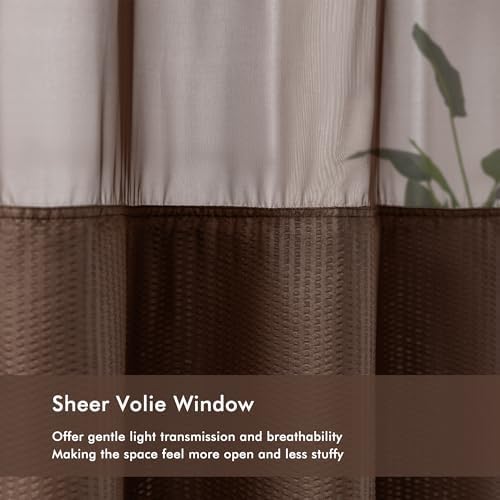 Mrs Awesome No Hook Shower Curtain with Snap-in Liner, Embossed Waffle Design Fabric Shower Curtain for Bathroom, Soft & Lightweight, 71x74, Chocolate