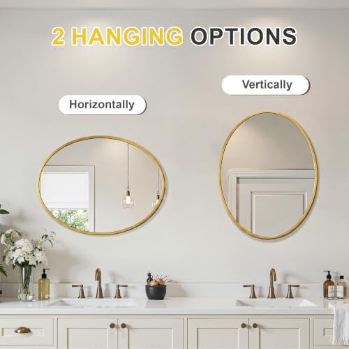 Oval Bathroom Mirror for Wall, 22"x28" Gold Bathroom Vanity Mirror