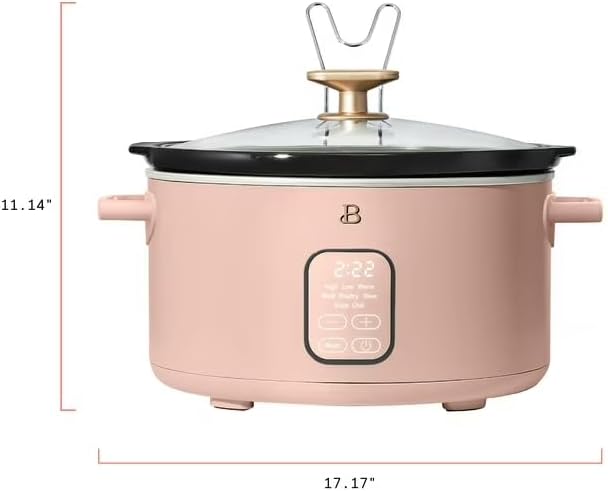 B 6 Qt Programmable Slow Cooker with Digital Timer, 5 Cooking Functions, Removable Ceramic Pot, Tempered Glass Lid, Dishwasher Safe (Rose)