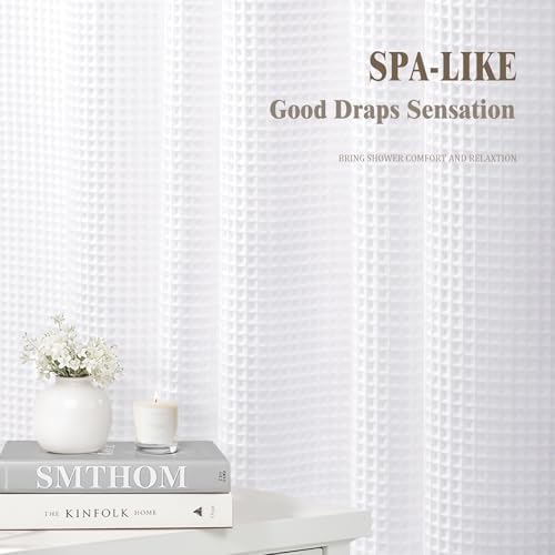 Waterproof Waffle Shower Curtain Heavyweight Cotton Fabric White 72Wx72L