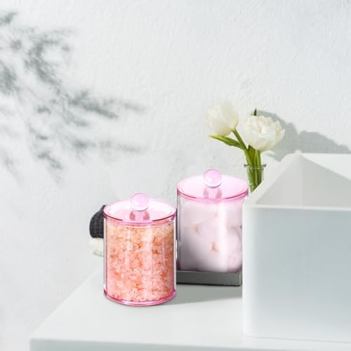 6 Pcs Acrylic Qtip Holder, Cotton Ball Holder Jars with Lids, Pink