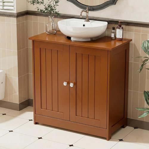 Bonnlo Pedestal Sink Storage Cabinet, 24" Espresso Under Sink Bathroom Storage Cabinet with 2 Doors and Adjustable Shelf, Traditional Bathroom Space Saver Organizer for Small Spaces, Water-Resistant