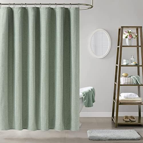 BTTN 54x78 Linen Textured Waterproof Fabric Shower Curtain Set, Sage Green