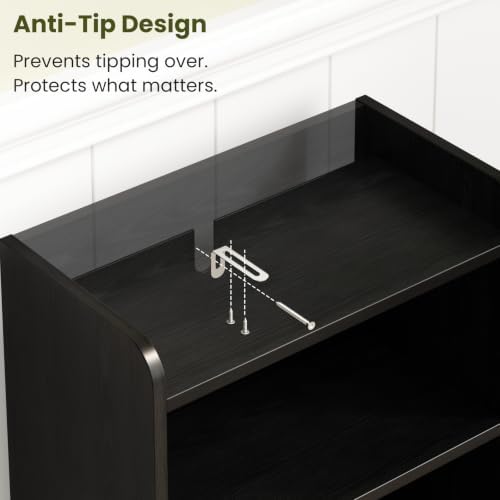 Small Bathroom Storage Cabinet with 2 Doors & Shelf,Line Black