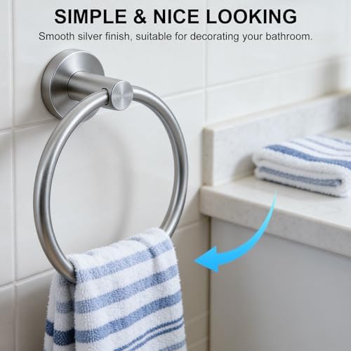 SetSail Towel Holder for Bathroom Wall Brushed Nickel Towel Ring, 2 Pack
