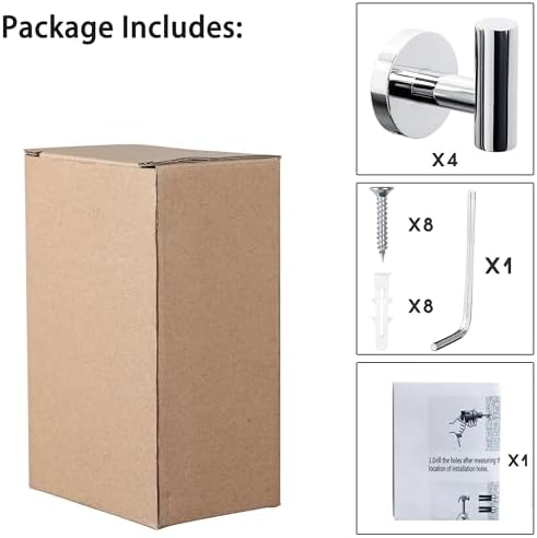 4 Pack Bath Towel Hooks, Wall Mount Towel Holder Chrome Finish Towel Rack, Heavy Duty Robe Coat Loofah Hooks for Shower, Kitchen,Hotel, Pool Tile, Brick Modern Style Decor Wall Hooks