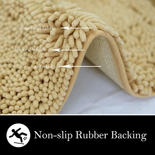 Bathroom Rugs Chenille Bath mat 2 Piece Set, Super Absorbent, Strong PVC Non Slip Backing, Bath mats for Bathroom, Plush Shaggy, Thick, Machine Washable, Bathtub, Shower, Toilet.(Beige)