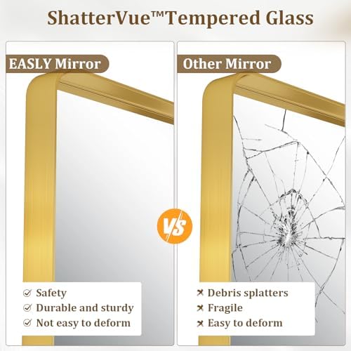 30"x 30" Gold Bathroom Mirror - Aluminum Framed Wall Mirror, Bathroom Wall Mounted Vanity Mirror, Modern Bathroom Mirror, Bedroom, Living Room Wall Mirror, Hang Horizontally or Vertically