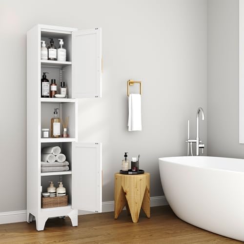 67" Tall Bathroom Storage Cabinet, Narrow Freestanding Bathroom Cabinet with 2 Doors & Adjustable Shelves, Slim Vertical Organizer for Bathroom, Entryway, Kitchen,Living Room(White)