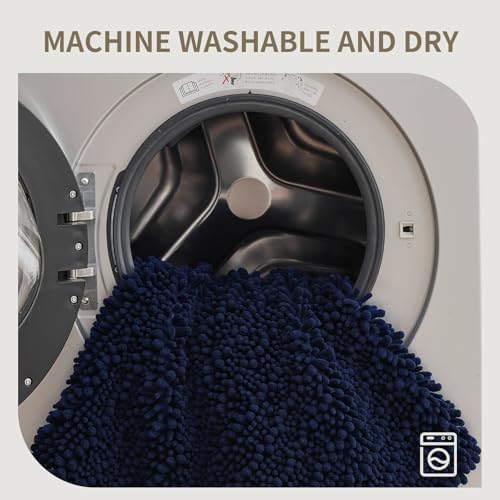 Bathroom Rugs Non Slip Washable, Extra Thick Soft Chenille Absorbent Bath Mat, High Density Barrier Non Slip Backing, Quick Dry Plush Shaggy Floor Carpet for Tub&Shower 24x17, Navy