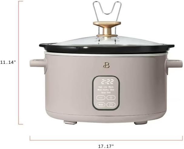 B 6 Qt Programmable Slow Cooker with Digital Timer, 5 Cooking Functions, Removable Ceramic Pot, Tempered Glass Lid, Dishwasher Safe (Porcini Taupe)
