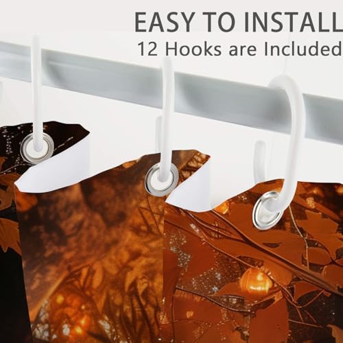 Fall Pumpkins Shower Curtain,Autumn Thanksgiving Harvest Halloween Forest Rural Trail Bathroom Decor,72 x 72 Inch Polyester Fabric Waterproof Bathroom Curtain with 12 Hooks