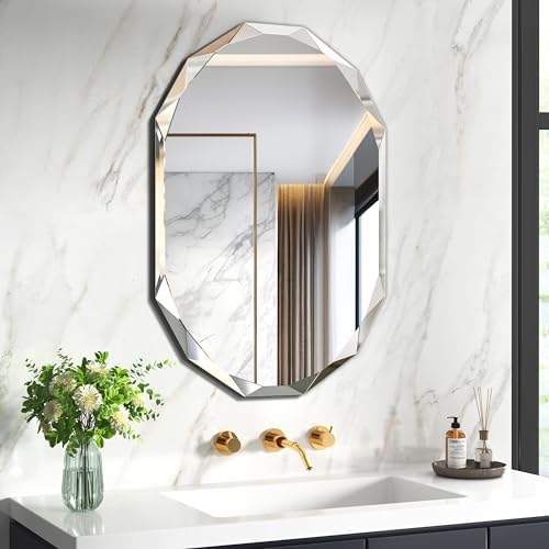 Silver Wall Mirror-Beveled Edge Frameless Mirror for Bathroom, Vanity, Bedroom, Rectangle Mirrors(28X20inch)
