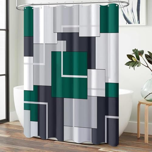 BTTN 60x72 Stall Modern Geometric Waterproof Shower Curtain, Emerald Green