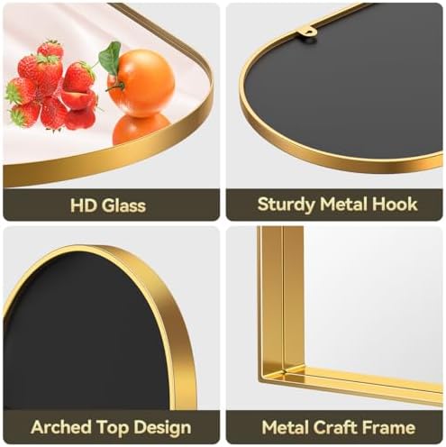 Brightify Arched Mirror, Arched Wall Mirror, 28 x 40 Inch Gold Arch Mirror, Metal Frame Gold Bathroom Mirror, Arched Top Bathroom Vanity Mirror for Living Room Bedroom Mantel Entryway Hallways
