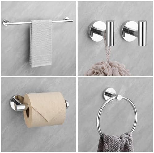 Chrome Bathroom Hardware Set, 6 Pieces Towel Bar Towel Holder Set Includes 19.68/23.6in Towel Bar, Toilet Paper Holder,Towel Ring and Towel Hook Wall Mount Bathroom Accessories Set