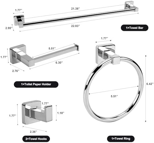 5 Piece Bathroom Hardware Accessories Set Polished Chrome,24 Inch Towel Bar Set,Towel Rack Set,Bathroom Towel Holder Set