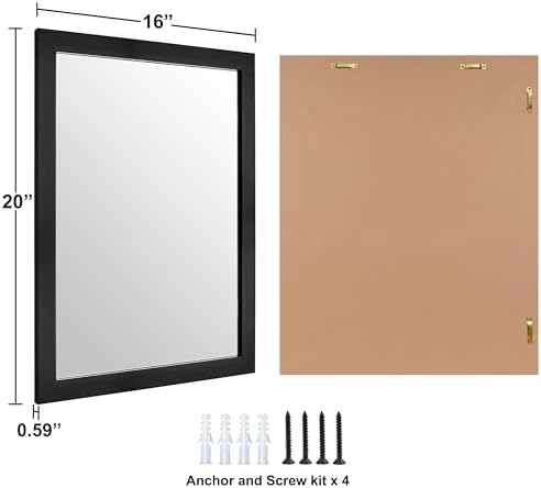 Rectangular Wall Mirror 20x16 Inch Bathroom Mirror for Over Sink, Black
