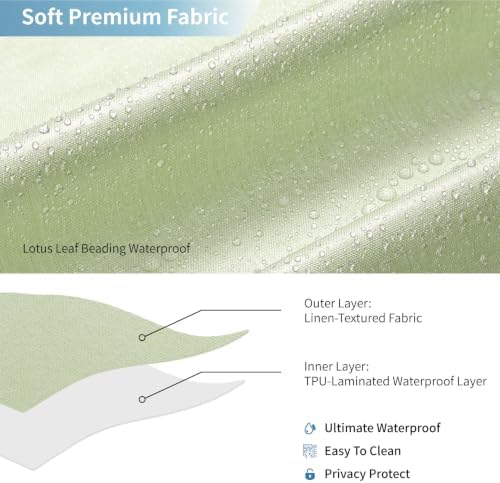 Fabric Long Shower Curtain with Waterproof Layer,72x78,Green