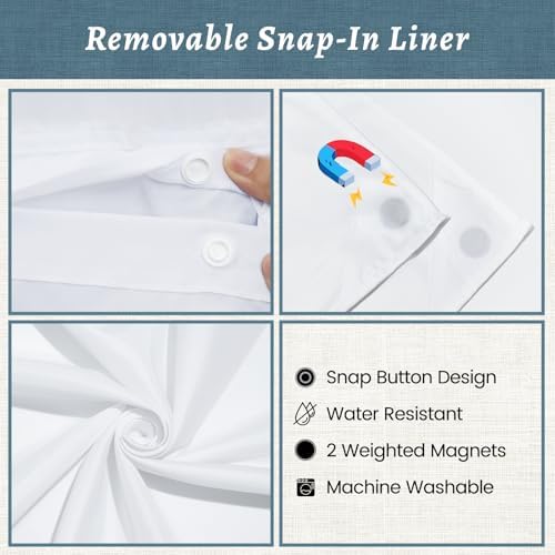 WONICY No Hook Shower Curtain with Liner, Gray Blue, 71 x 74 Inch