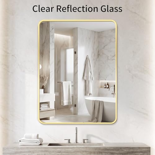Bathroom Mirror for Wall, 30"x40" Black Bathroom Mirror for Over Sink, Shatterproof Tempered Glass Vanity Mirror with Anti-Rust Aluminum Alloy Frame, Hang Horizontally or Vertically, Gold
