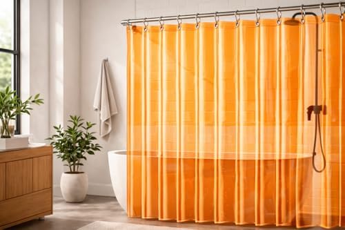 EHZNZIE Orange Shower Curtain Liner 72x72, PEVA Waterproof Bath Curtain, No Chemical Smell, 3 Weighted Magnets, Durable with Rustproof Metal Grommets