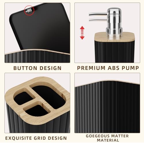 XLHOMO Bathroom Accessories Set - Elegant Black Bathroom Set, 10PC Bathroom Accessory Set, Toilet Brush, Trash Can, Qtip Holder Dispenser & Soap Dispenser