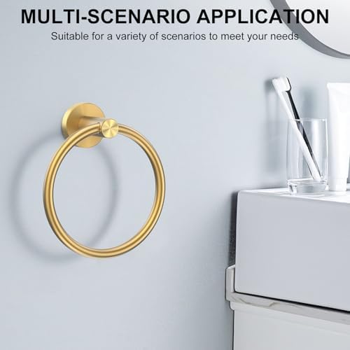 SetSail Towel Holder for Bathroom Wall Brushed Gold Towel Ring, 2 Packs