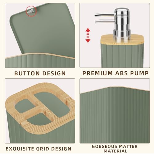 XLHOMO Bathroom Accessories Set - 25PC Sage Green Bathroom Set, Bathroom Set with Shower Curtain and Rugs, Green Shower Curtain Set, Toilet Brush, Bathroom Trash Can