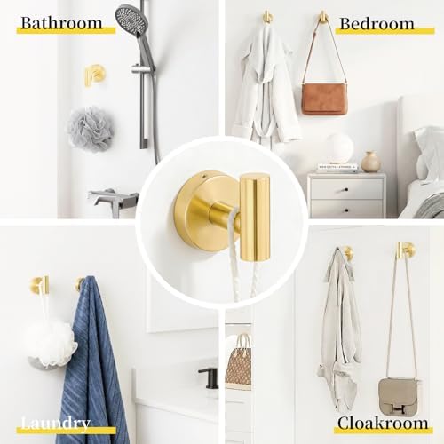 HOMOTEK 4 Pieces Bathroom Accessories Hardware Set, 24 inch Towel Bar, Towel Ring, Robe Hook, Toilet Paper Holder, Stainless Steel Rack Kit Wall Mounted, Gold
