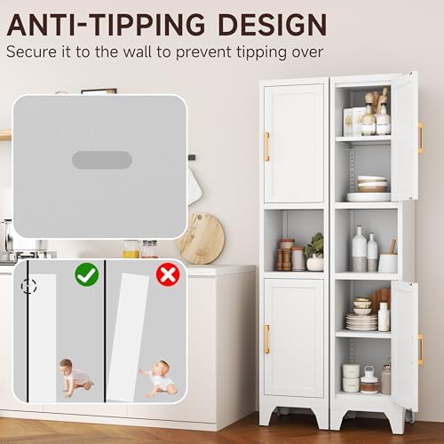 67" Tall Bathroom Storage Cabinet, Narrow Freestanding Bathroom Cabinet with 2 Doors & Adjustable Shelves, Slim Vertical Organizer for Bathroom, Entryway, Kitchen,Living Room(White)