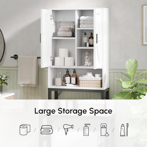 USHOWER White Over The Toilet Storage Cabinet with Barn Doors
