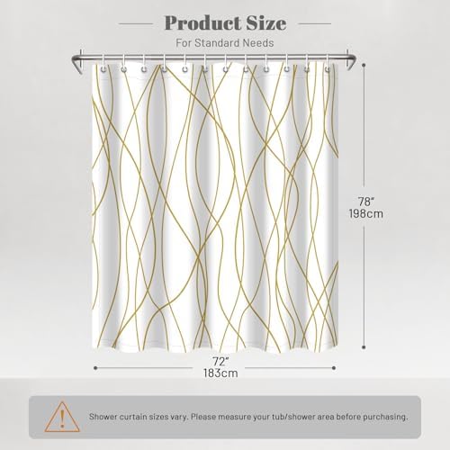 Striped Shower Curtain for Bathroom, Gold Light Brown White, 72x78