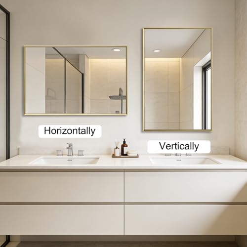 Bathroom Mirror for Wall, 40x30 Inch Framed Vanity Mirror Brushed Gold