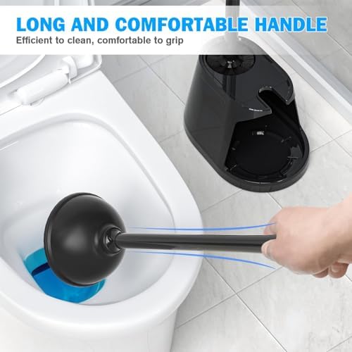 Toilet Plunger and Brush Set, Bowl Brush and Heavy Duty Toilet Plunger with Ventilated Holder, 2-in-1 Toilet Brush and Plunger Combo for Bathroom Deeply Cleaning(Black)