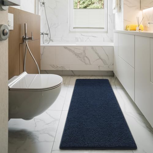 LOCHAS Luxury Bathroom Rug Shaggy Bath Mat 24 x 60 Inch, Navy