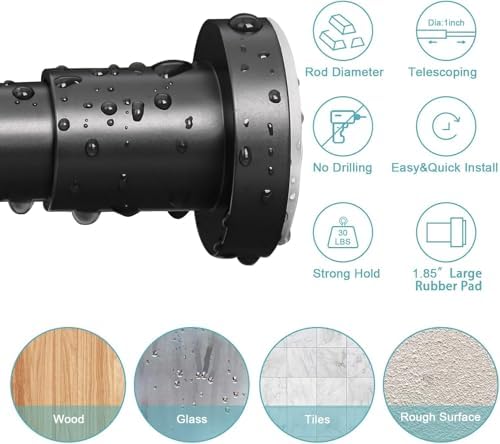 YNL Black Shower Curtain Rod 32-80 Inch(2.7-6.6ft), Non-Slip, Never Rust, Stainless Steel No Drill Spring Tension Shower Rod, Telescoping Curtain Rod for Bathroom Window Living Room